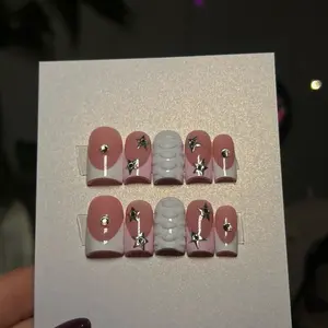 French tip press ons with croc print and rhinestones