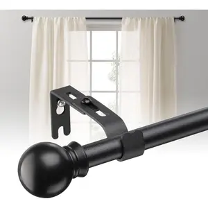 Curtain Rods for Windows 28 to 64 Inch 5/8 Inch Matte Black Small Curtain Rods Adjustable Renter Friendly Curtain Rod for Bedroom Windows Drapery Rods With Brackets