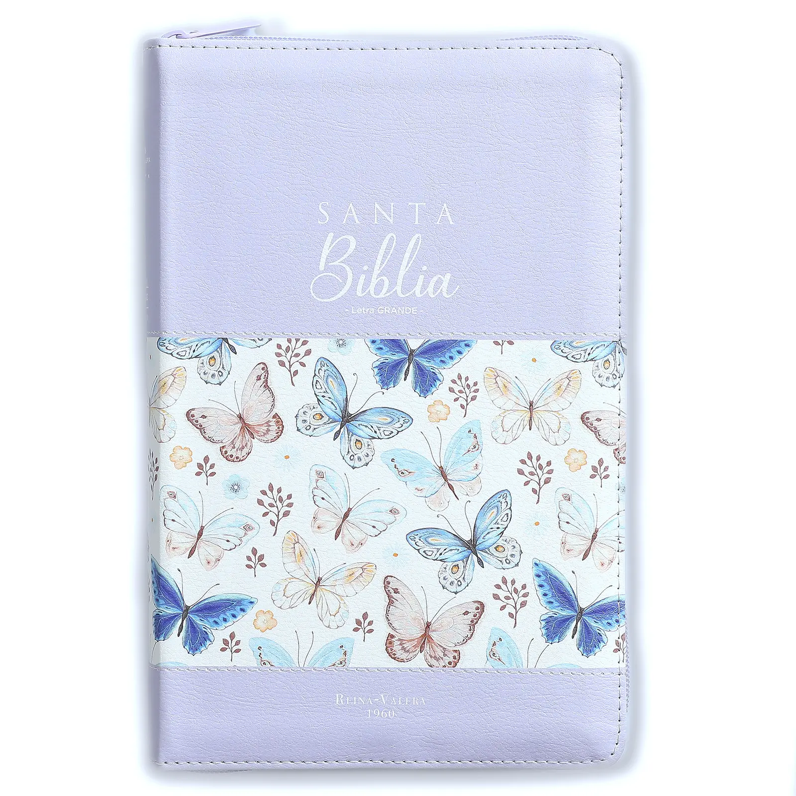 Bible in Spanish with Zipper 12 Point Large Font Reina Valera 1960 Imitation Leather Floral Lilac with Index and Floral Spine