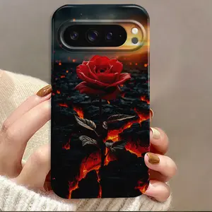 Red Rose Cracked Earth Sunset Film Hard Phone Case Suitable for Google Pixel 9 Pro XL/9 Pro 5G/9/ 8 Pro/ 8/ 8A/ 7 Pro/ 7/ 7a/10/10 Pro/10 Pro XL, All Inclusive Cover, Full Coverage Shockproof Protective Case