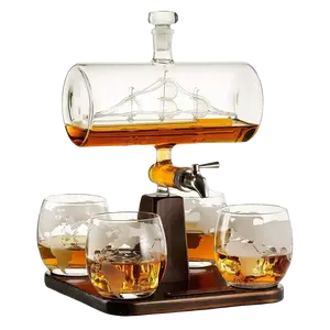 Whiskey & Wine Decanter Gifts for Men & Dad, Ship Decanter 1000ml, Set with 4 Globe Drinking Glasses - Cool Liquor Dispenser for Home Bar Unique Birthday Gift Ideas from Wife, Daughter, Son Present