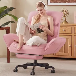 [Summervibes] Comfy Lounge Fat Reading Chair, Cross-legged Office Chair, 180° Rotating Armrests, 90°-135° Reclining with Footrest, Pet & Cat Scratch Resistant for Indoor Relax