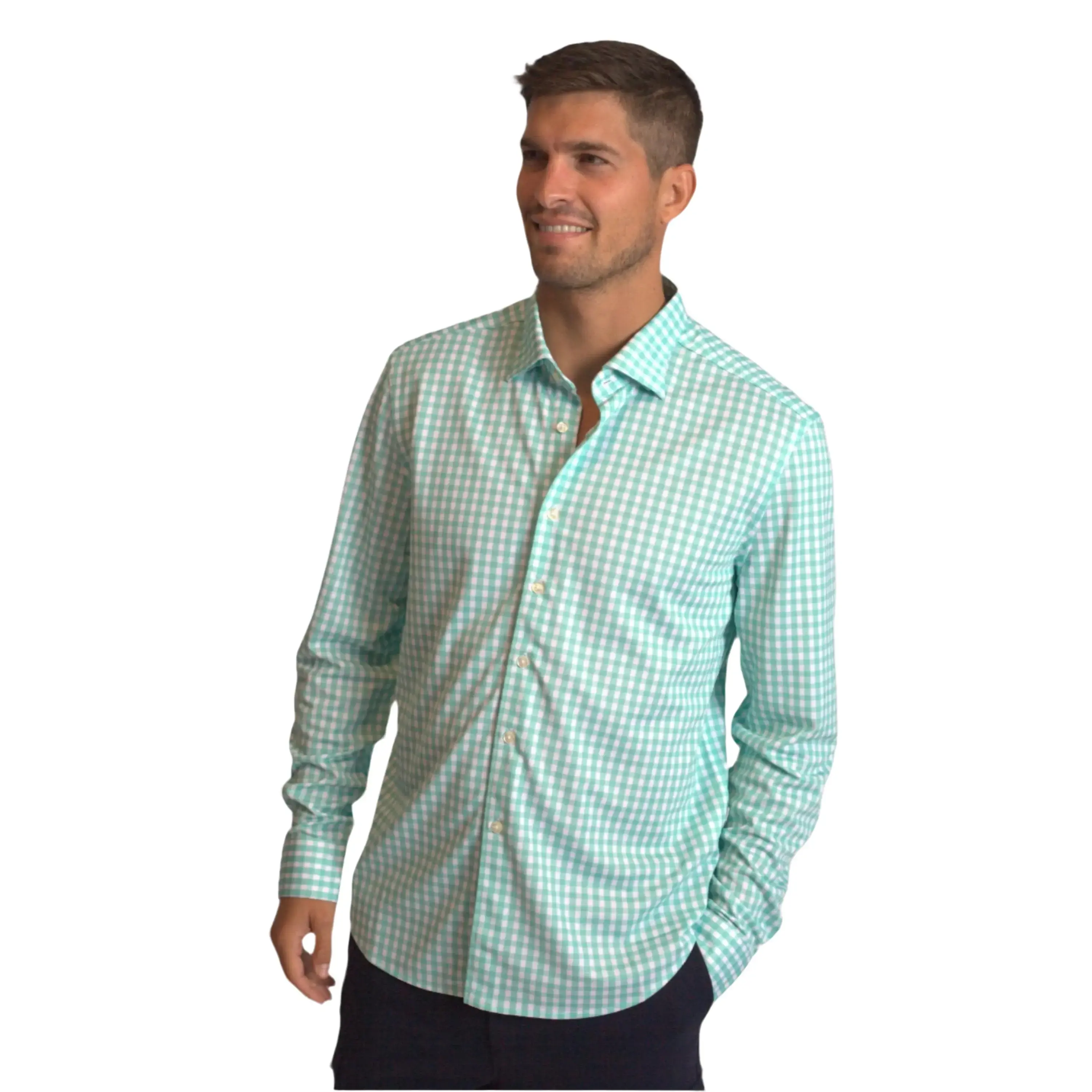 Mauro Long Sleeve Check Tech Shirt - Emerald