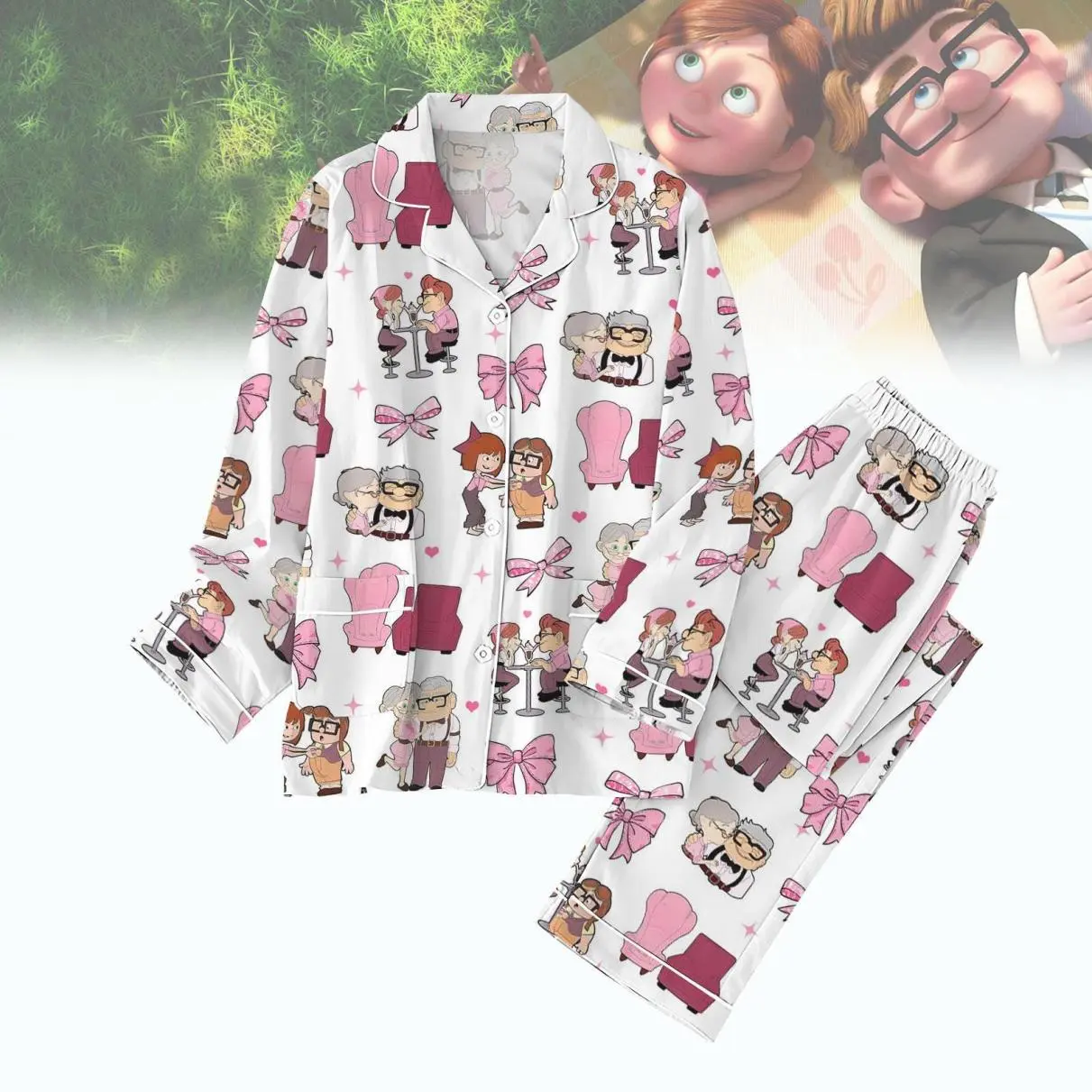 Carl And Ellie Couple Pajamas, Up Movie Shirt Pants Set,Valentine Pajamas Pants,Pajamas For Couple, Fun Graphics, Casual Style