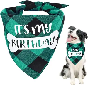 Dog Birthday Bandana, Double Sided Cotton Triangle Dog Bandanas Dog Birthday Party Supplies Dog Bandanas Boy Girl Dog Birthday Gift Plaid Scarf for Small to Large Dogs Cats Pets pet costume