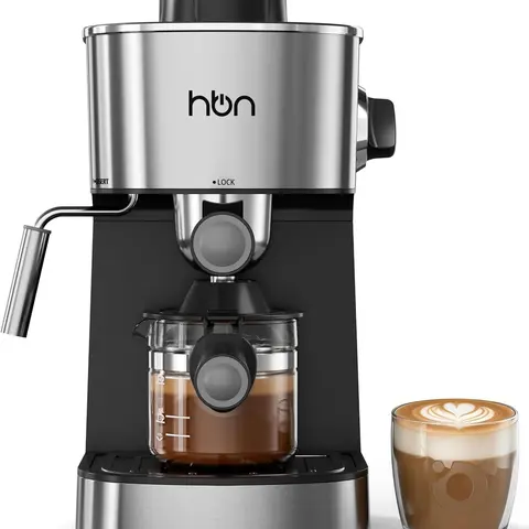HBN 3.5Bar Espresso Coffee Maker Machine - 800W Power Stainless Steel Kitchen Appliance with Milk Frother, Steam Wand, 40s Milk Froth, 2-4 Cup Servings for Cappuccino, Latte Home Use