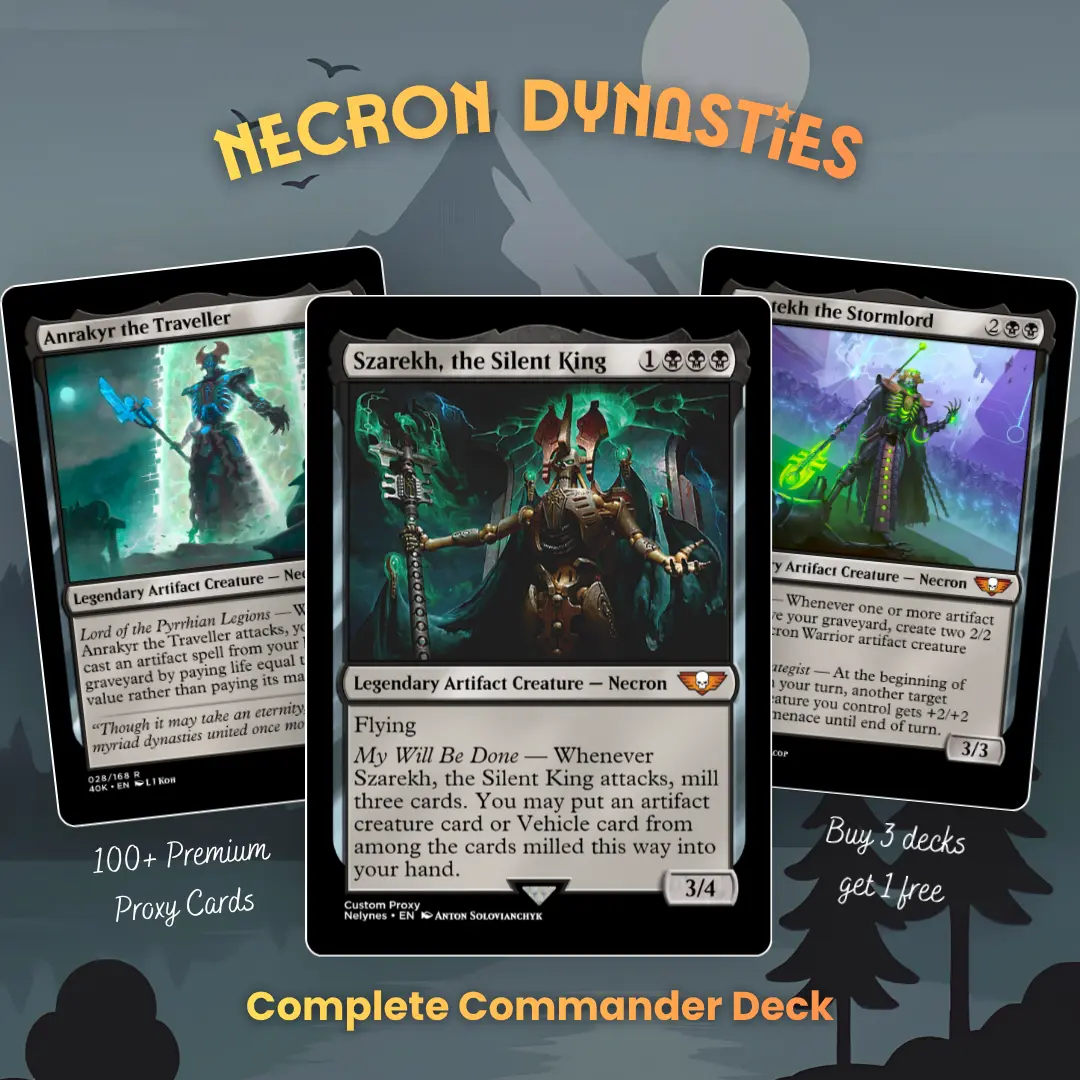 Proxy 100+ Card Commander Deck Necron Dynasties Szarekh the Silent King Artifact Graveyard Reanimator Strategy Ready to Play Magic Style Deck Perfect Gift for Warhammer 40K Fans Collectors and Card Players