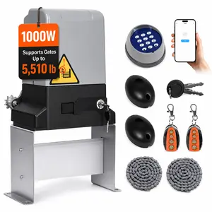 Exquimac Automatic Sliding Gate Opener with App Control, 1000W Electric Gate Motor for Gates Up to 5510 lbs, 2 Remotes, 20ft Roller Chain, Auto-Close, Obstruction Detection, Infrared Safety