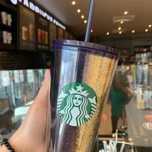 Starbucks Coffee Exclusive Holiday Black / Gold Glitter 16 oz Tumbler Cup