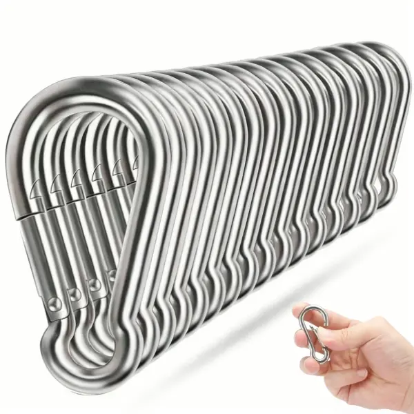 25-Pack Durable Stainless Steel Small Spring Snap Hook Carabiner Clips, 1.57 Inches Metal Quick Link Hooks for Home Organization, Camping, Fishing
