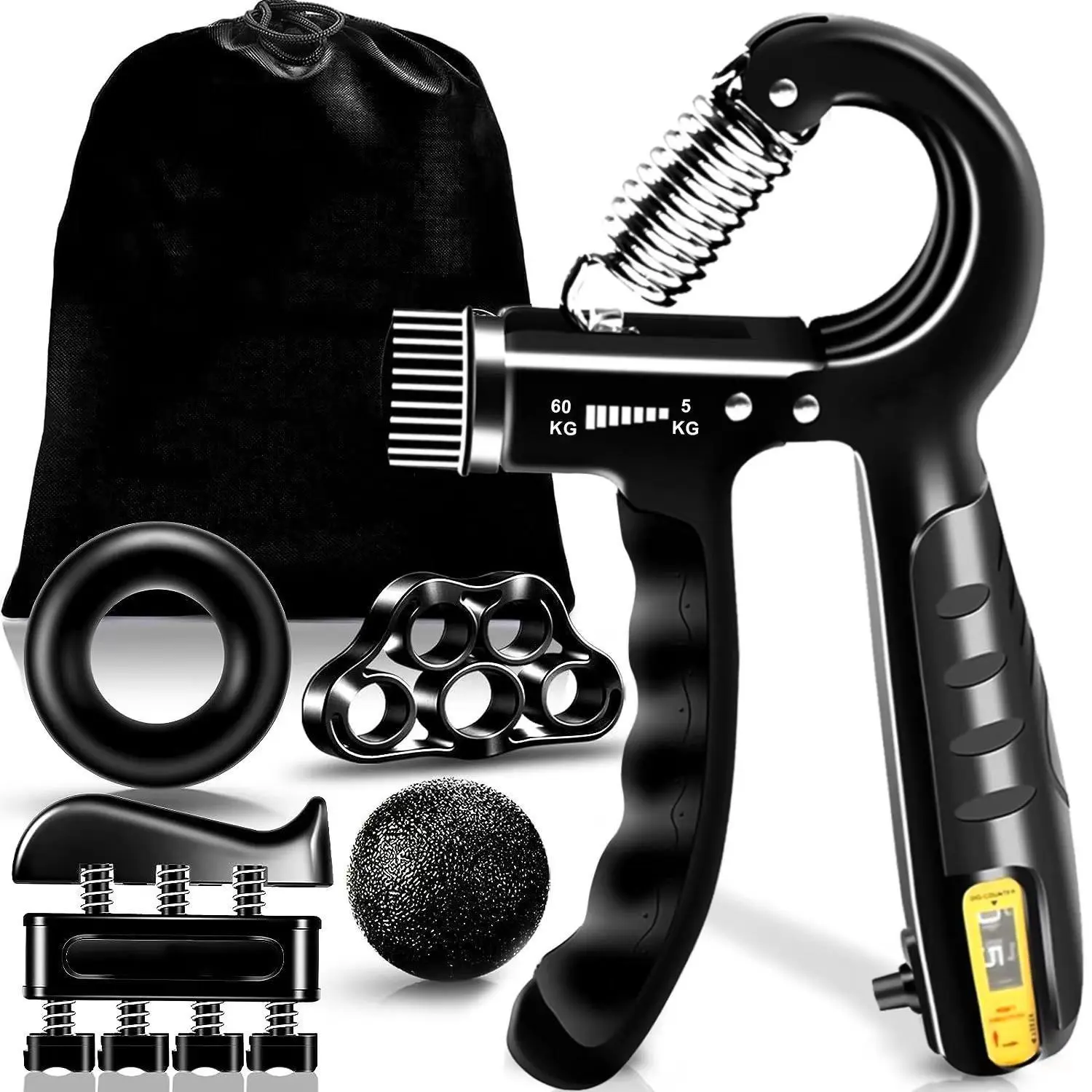 5-Pack Adjustable Hand Grip Trainer - Grip Enhancer, Hand Strengthening Devices, Arm Workout Equipment, Muscle Training Equipment, 11-132LBS Portable Gym Accessory with Smart Counter for Golf Athletes, Esports Controller Fatigue Reduction