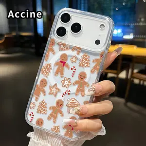 Clear Phone Case for iPhone 17 16  Pro Max Plus 15 14 13 12 11 Air E Gingerbread Christmas Dream  Pattern Magnetic Sunction Acrylic Back Full Body Protective Cover