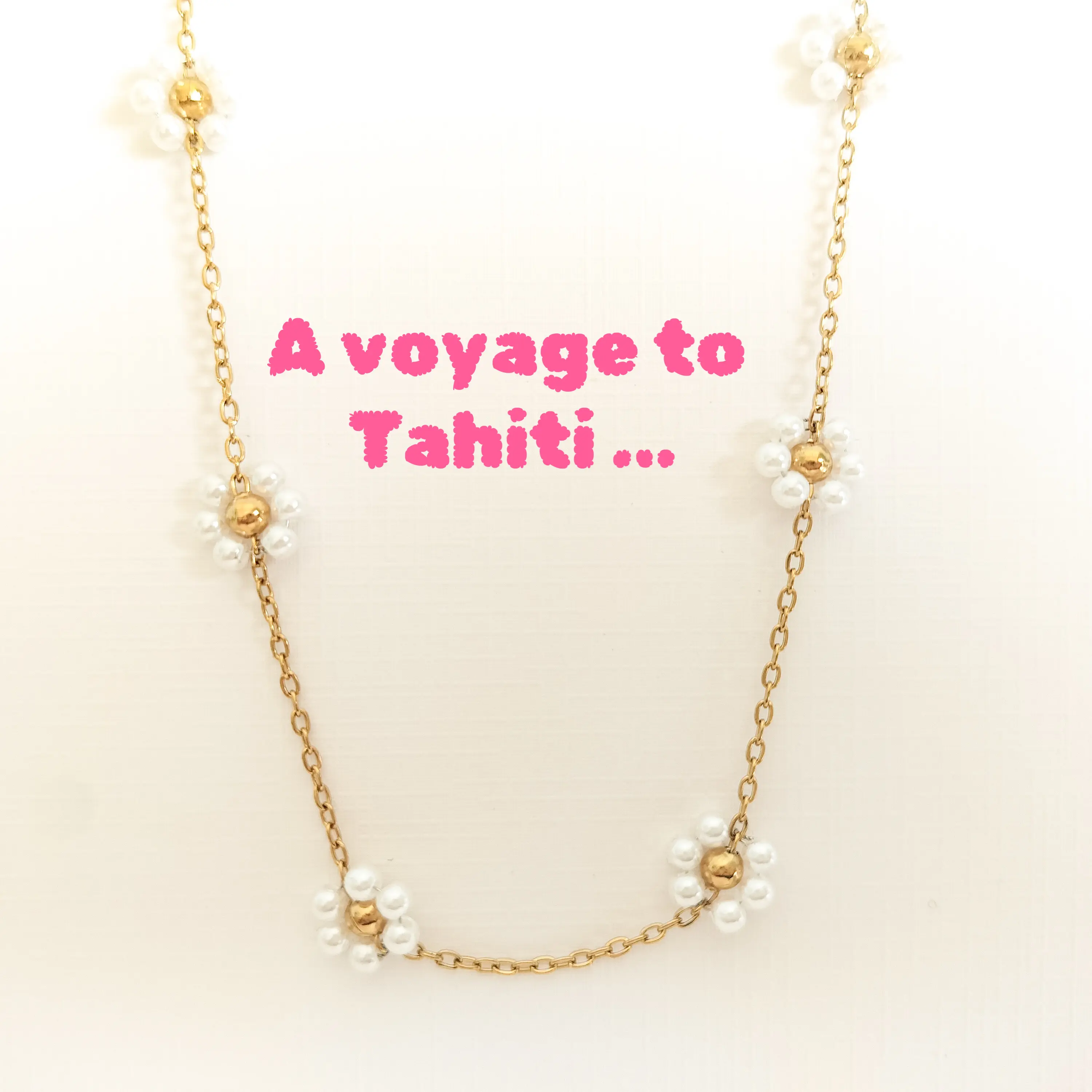 Faux Pearl Flower Station Necklace for Women, Dainty Gold-Toned Jewelry with an Adjustable Beaded Design, 16-Inch Chain, Modern Versatile Accessories, Five Flowers