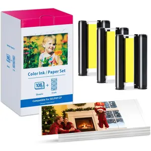 Compatible for Canon Selphy CP1500 CP1300 Ink and Paper for Canon Photo Paper 4x6 Inch Color Ink and Paper Set(3 Ink + 108 Sheets Glossy KP-108in Photo Paper)for Selphy CP1200 CP1000 CP910 CP900 CP810