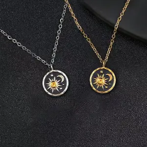 {sea bones charm necklace}Personalized Sun, Moon, Star River Pendant Necklace - Versatile Round Pendant Necklace as a Gift for Family and Friends