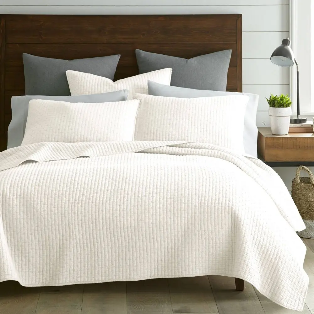The Industrial Shop Cotton Percale Quilt Set, 120TC Solid Cream Twin with X-Stitching, Machine Washable, Machine Wash