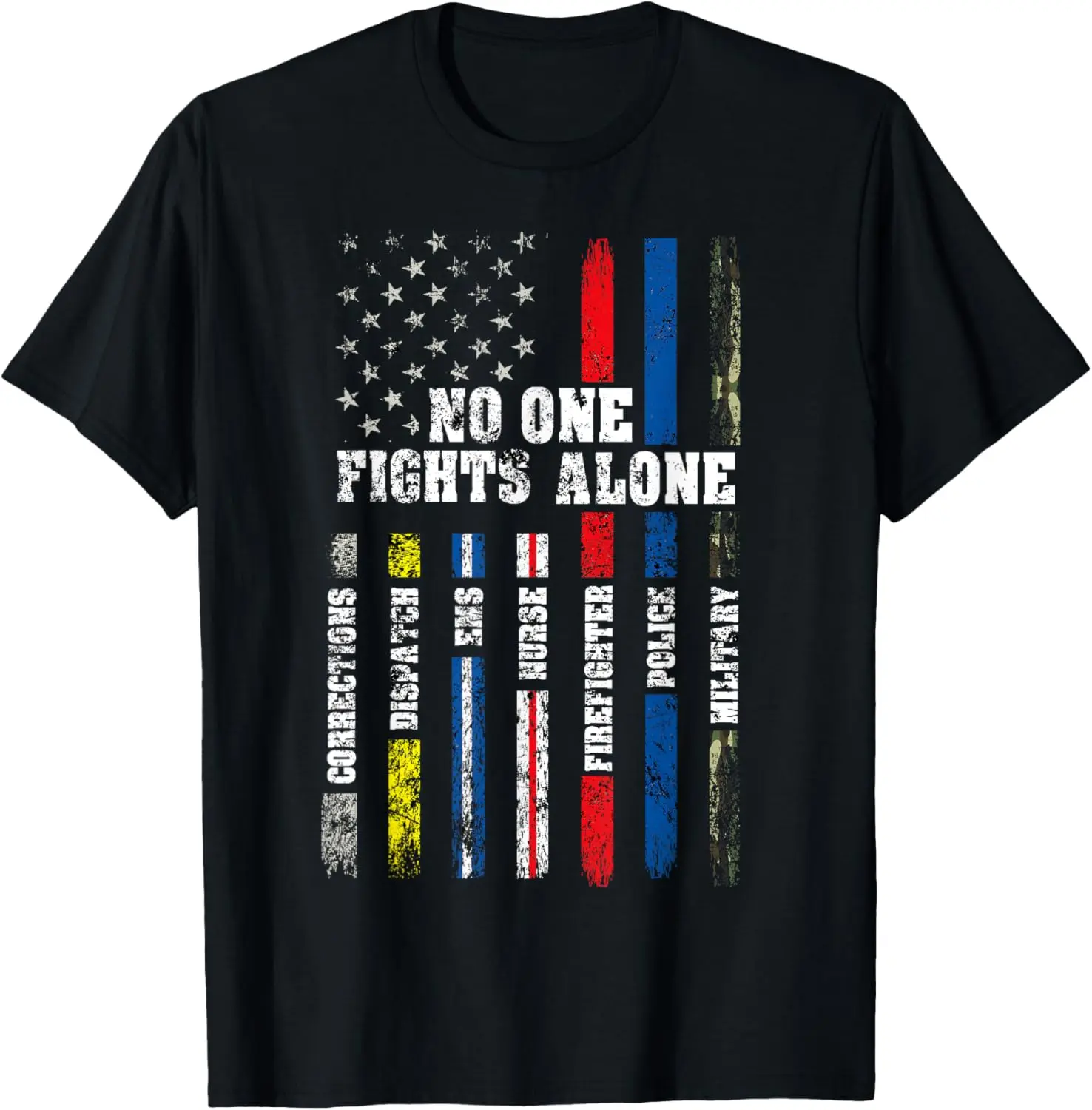 [100% Cotton] AMERICAN Flag Thin Line Police Fire Military Nurse Responder T-Shirt dtf printing Clothes Top