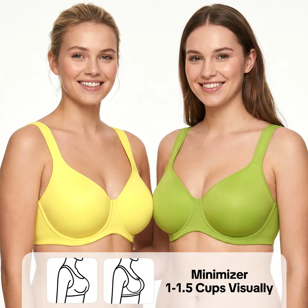 HSIA Joan Comfortzone Unlined Plus Size Full Coverage Underwire Support Minimizer Bra Instantly Slims 1 to 1.5 Cups Pain Free Wider Cushioned Straps U Shaped Back Smoothing Naked Feel T Shirt Bra for Big Bust Women Anti Sag Daily Lingerie Everyday Bra
