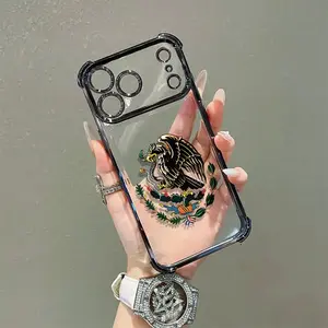 Transparent Soft TPU Smartphone Cover, Mexican Golden Eagle Badge Flag Design, 4-Angle Airbag Shockproof Anti-Drop Protector, Phone Accessories for iPhone 17 Pro Max, 16, 15, 14, 13, 12, 11 Pro Max Devices (Gift Choice)