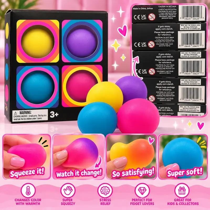 Teenie Color-Changing Decompression Squeeze Balls - Super Soft Anxiety Relief Products - Stress Relief Tools - Sensory Calming Tool for Kids 3+ - Sensory Stress Reliever for Collectors,Fidget Lovers