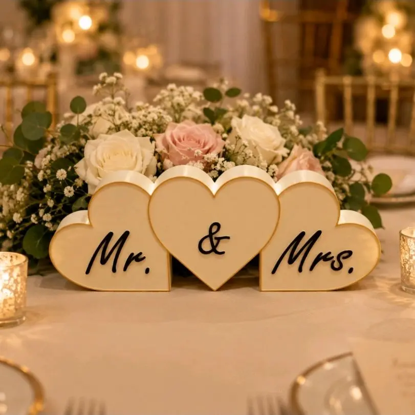 Mr & Mrs Heart Centerpiece | Sweetheart Table Decor, Wedding Reception Sign
