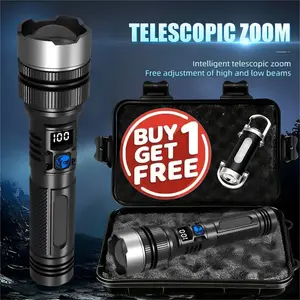 Buy One Get One Free Handheld, LED Rechargeable Light, High Lumens Flashlight, Portable Outdoor Spotlight with Digital Display, Zoom Function