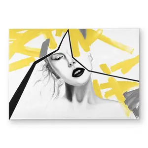 Begin Home Decor CODM1724FPQ3QL 17 x 24 in. Woman with Yellow Line - Retro Bedroom Door Mat