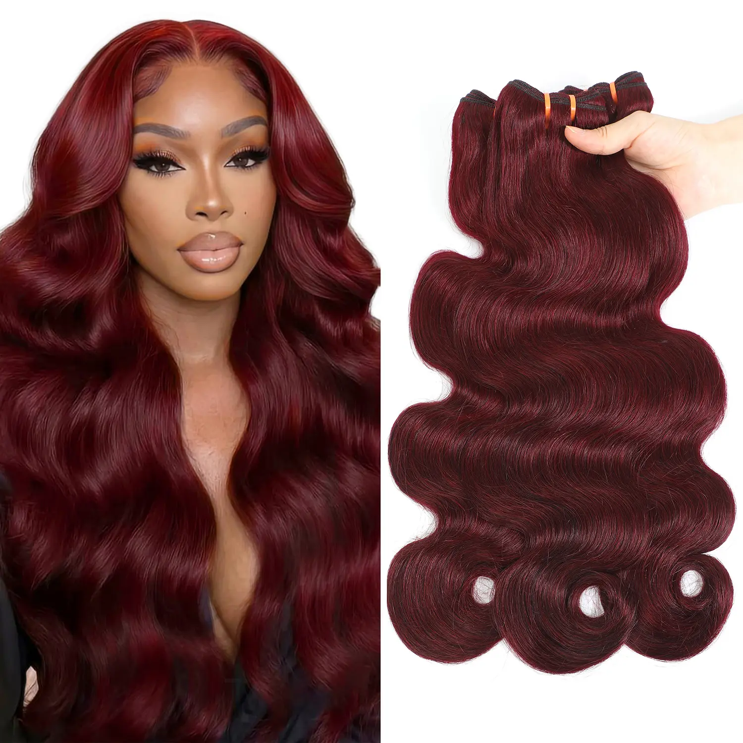 WIGCHIC 99J Burgundy Body Wave Human Hair Bundles 1/3/4 PCS,Red Colored Human Hair Extensions for Quick Weave