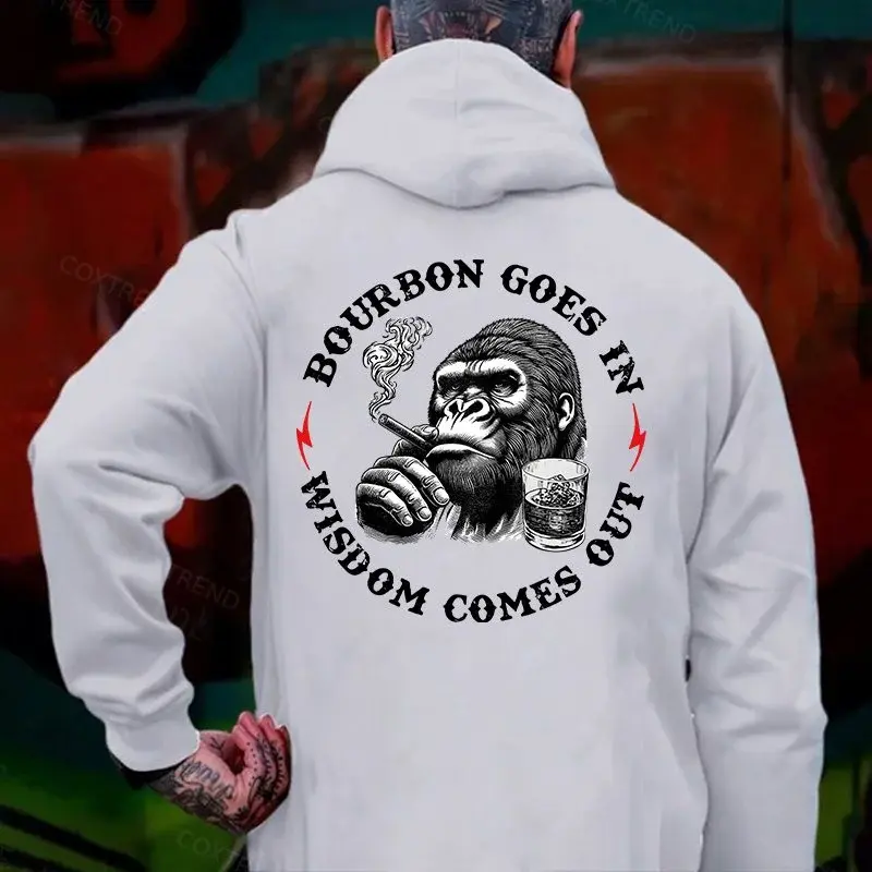 Bourbon Goes In Wisdom Comes Out Printed Men's Hoodie