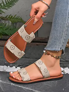 Women's Floral Print Slip-On Sandals, Summer Lightweight Comfortable Shoes, Casual Daily Wear Footwear for Women