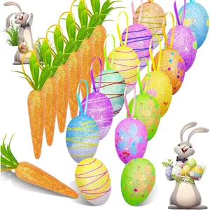 18Pcs Easter Ornaments for Tree Egg Carrot Ornaments Colorful Foam Easter Tree Decorations Home Party DIY Crafts