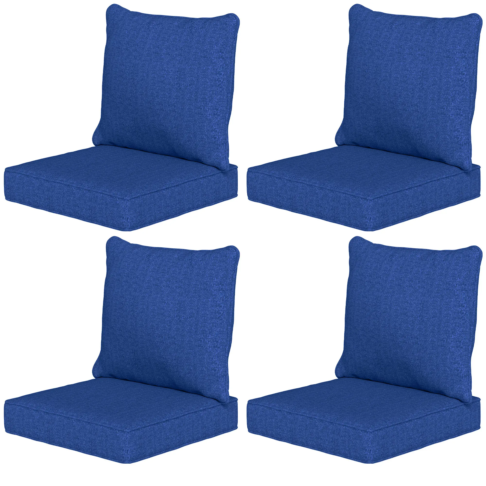 Outdoor Chair Cushions Set of 4 Navy Blue with 24 Inch Square Seat and Curved Backrest Quick Dry High Density Foam Double Sided with Ties for Patio Deck Balcony