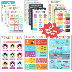 DeerSen 18 Boho Laminated Educational Posters for Preschoolers and Kindergarten Learning Poster Charts for Toddlers 1-3-5 Years Old ABC Alphabet, Numbers, Shapes,Homeschool and Classroom Decor for Kids' Walls,Homeschool PreK Classroom Must Haves