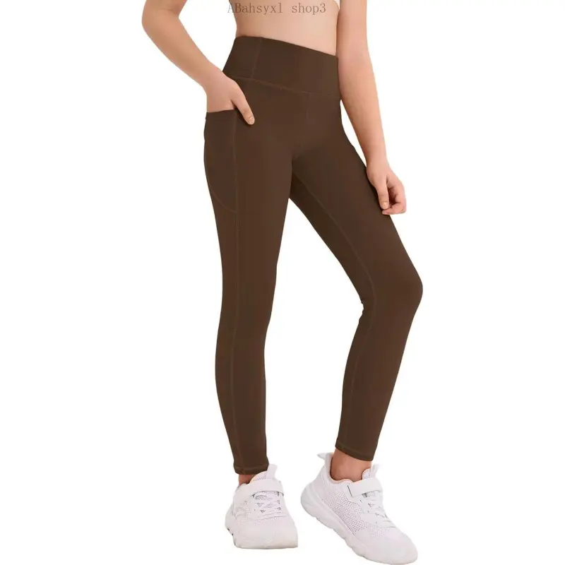 Girls Athletic Leggings Kids Workout High Waisted Stretchy Running Yoga Pants with Pockets 5-14 YearsABahsyxl shop3