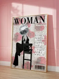 Women Making Shit Happen Poster, Retro Bar Cart Feminist Wall Art, Trendy Girl Boss Poster, Magazine Cover Print, Party Poster, Disco Print