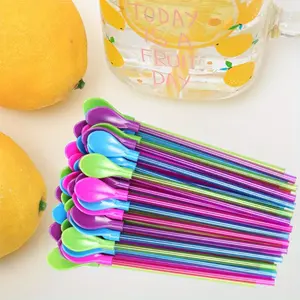 Set of 40 Hard Plastic Spoon Straws 9 Inch Detachable Straws Kitchen Utensil Stirring Spoon Coffee Spoon (4 Color)