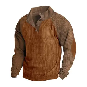 Men's Casual Stand Collar Sports Sweatshirt, Fall Winter Colorblock Corduroy Slim Fit Pullover, Trendy Fashion for MenGift