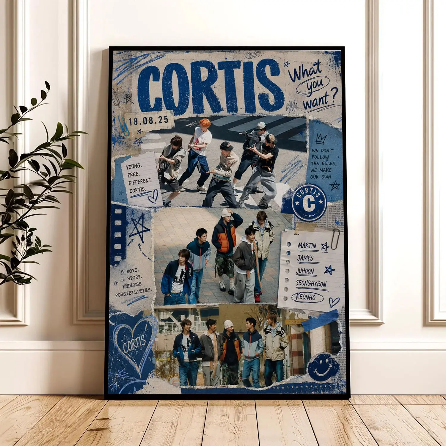 [25% OFF] [UNFRAMED] Cortis What You Want Poster Print, Blue Scrapbook K-Pop Group Wall Art, Y2K Fan Room Decor