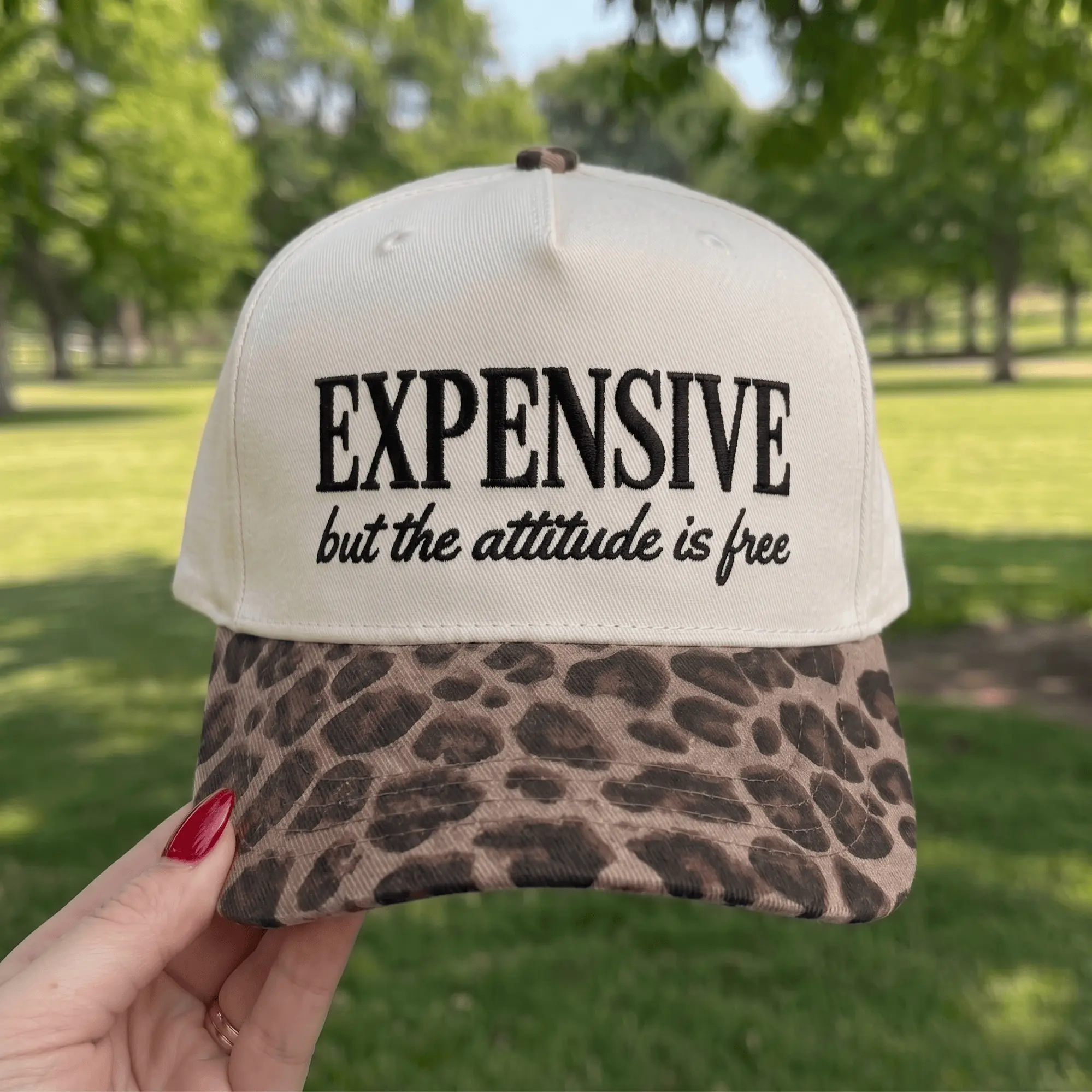 Expensive But The Attitude Is Free Embroidered Hat, Funny Cheetah Baseball Cap, Sarcastic Women Gift, Funny Vintage Meme Popular Hat