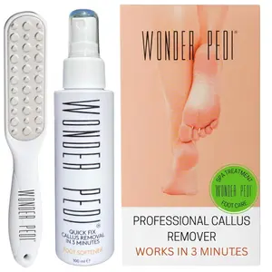 Callus Remover, Instant Exfoliating Foot Peel Spray, Feet Dead Skin and Cracked Heels Softener for Pedicure Treatment, Works with Any Foot File, Set of File + 3.38 FlOz Spray