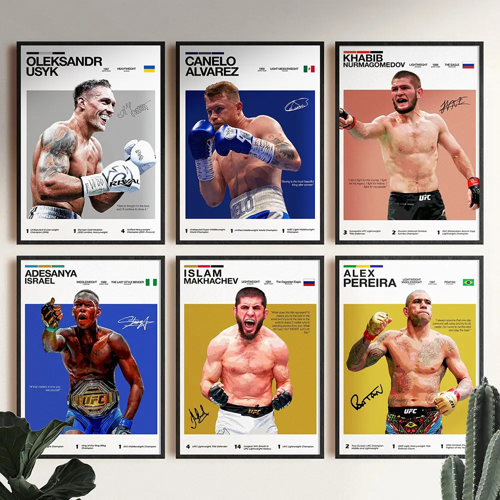 Famous Boxing Legends Wall Print - Alvarez, Inoue & Usyk Decorative Legends Fighting Canvas Poster for Gym, Man Cave Decor, Fighting Fans Home Supplies