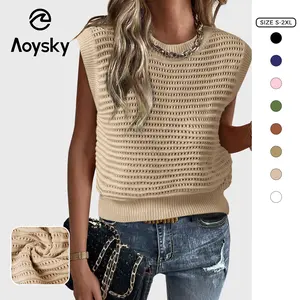 Aoysky Women's Basic Summer Knitted Vest - Ribbed Knit, Viscose Blend, Cap Sleeve, Crew Neck, Casual Pullover Tank Top