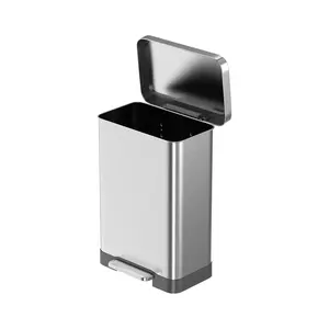 Qualiazero 20 Gallon (75L) Stainless Steel Step-On Trash Can with Slow-Close Lid, Kitchen Garbage Bin, Fingerprint-Resistant, Rectangular Profile - Silver