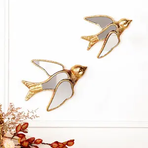 Creative Resin Swallow Statue Home Decor Wall Hanging, 5.7-7 Inch High Mirror Surface Design, Bird Lover Collectible Hanging Ornaments