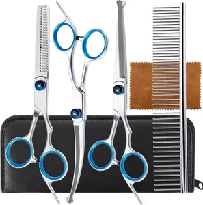 5 in 1 Premium Dog Grooming Scissors, Professional Dog Scissors for Grooming with Safety Round Tips, Stainless Steel Thinning Shears, Pet Cat Shears for Grooming Kit
