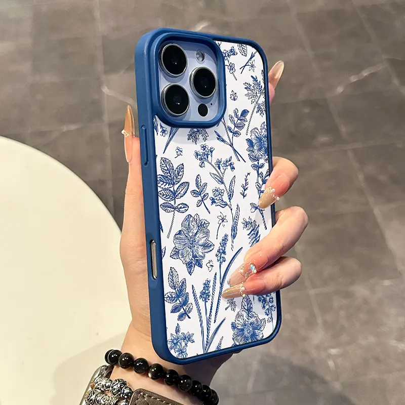 MagSafe-Ready Silicone TPU Cellphone Case, Protective Cover with Blue Plant Design - Anti-Slip, Ultra-Thin, Shockproof, Resistance for iPhone 11/12/13/14/15/16 Pro Max Aesthetic Daily Mobile Accessory, Multi-Model, Lightweight