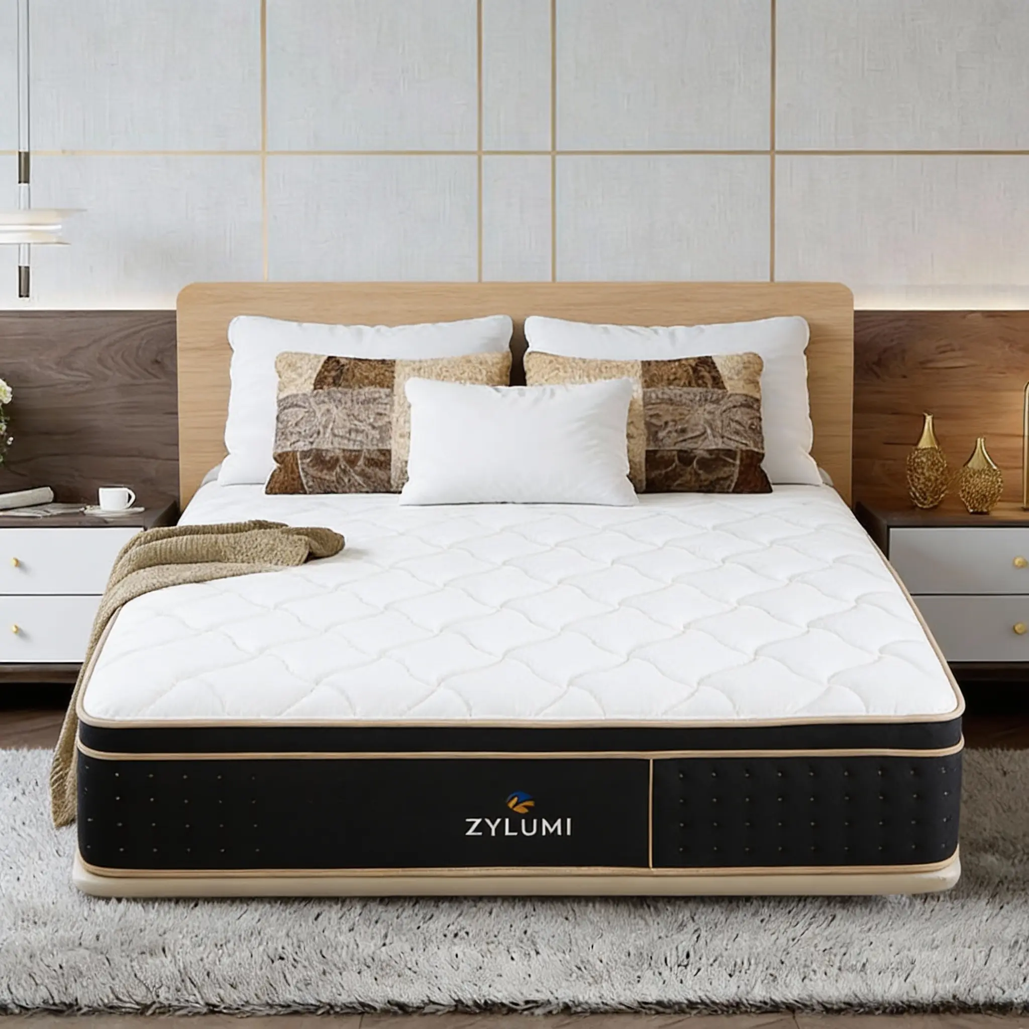 Hybrid Gel Memory Foam Mattress - Cotton Knitted Cover, Ergonomic, Fiberglass-Free, Medium Firm, 10/12/14in, Full/Queen/King Sizes, Pressure Relief, Balanced Softness, Breathable, Stay Cool, Anti-Bacterial, Bed Upgrade, Compressed In-a-Box, Unboxed Ready