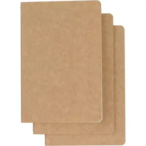 3 Pack Travel Journal Notebook for Travelers or School -  Brown Soft Cover - 5.5" x 8.25" - 96 Blank Pages with 48 Sheets