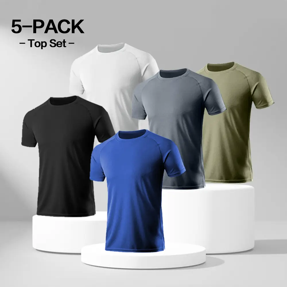 Men's 5-Piece Regular Short-sleeved Spring Sports T-shirt, Quick-drying Breathable Soft Summer Sportswear, Outdoors And Indoors Running Workouts Tee T