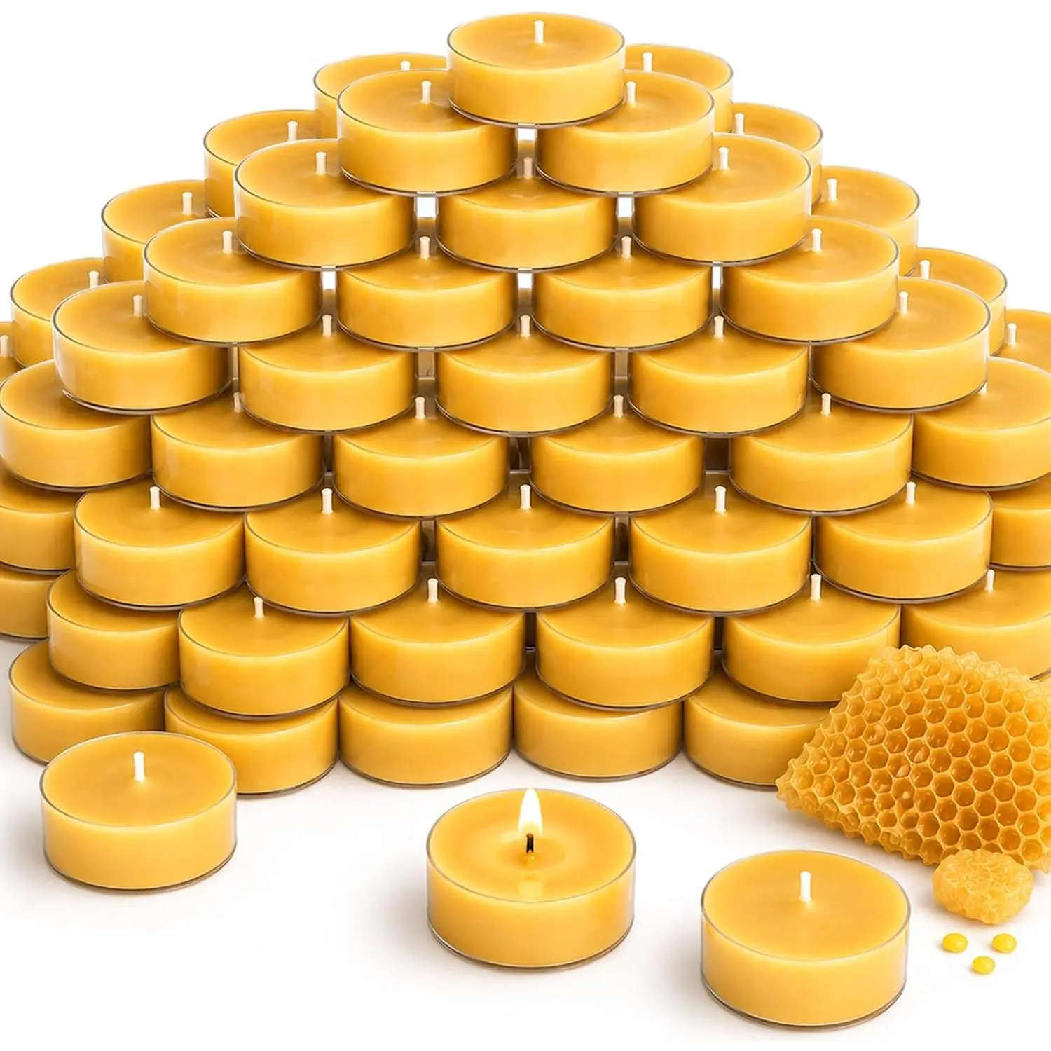 Beeswax Tealight Candles, 60 Pack  Beeswax Meditation Candles for ,  Unscented  Lights for Essential Oil Burners, Party,,Non ,Yellow,2-Hour